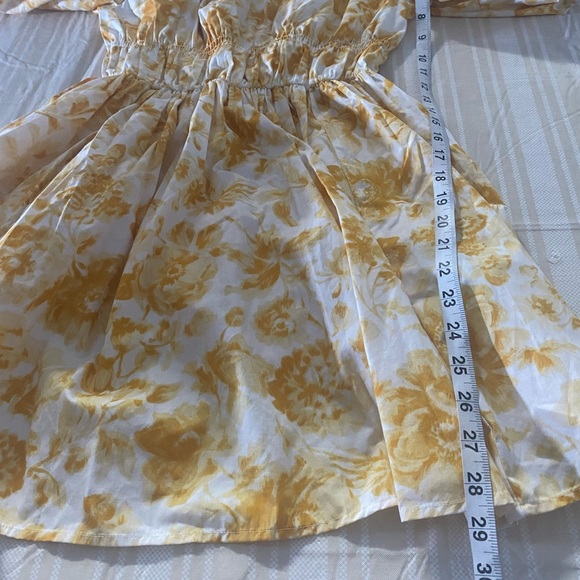 Abercrombie & Fitch Yellow Floral Mini Dress off the Shoulder with Puff sleeves - Picture 9 of 9